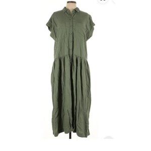 Universal Thread Linen-Blend Short Sleeve Midi Shirtdress, Size Large